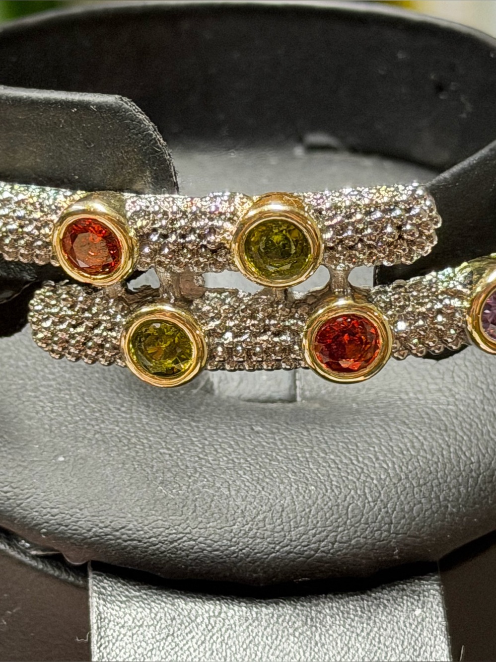 Gold-Trim Multi-Gem Pavé Bracelet in Red & Green - Picture 1 of 1